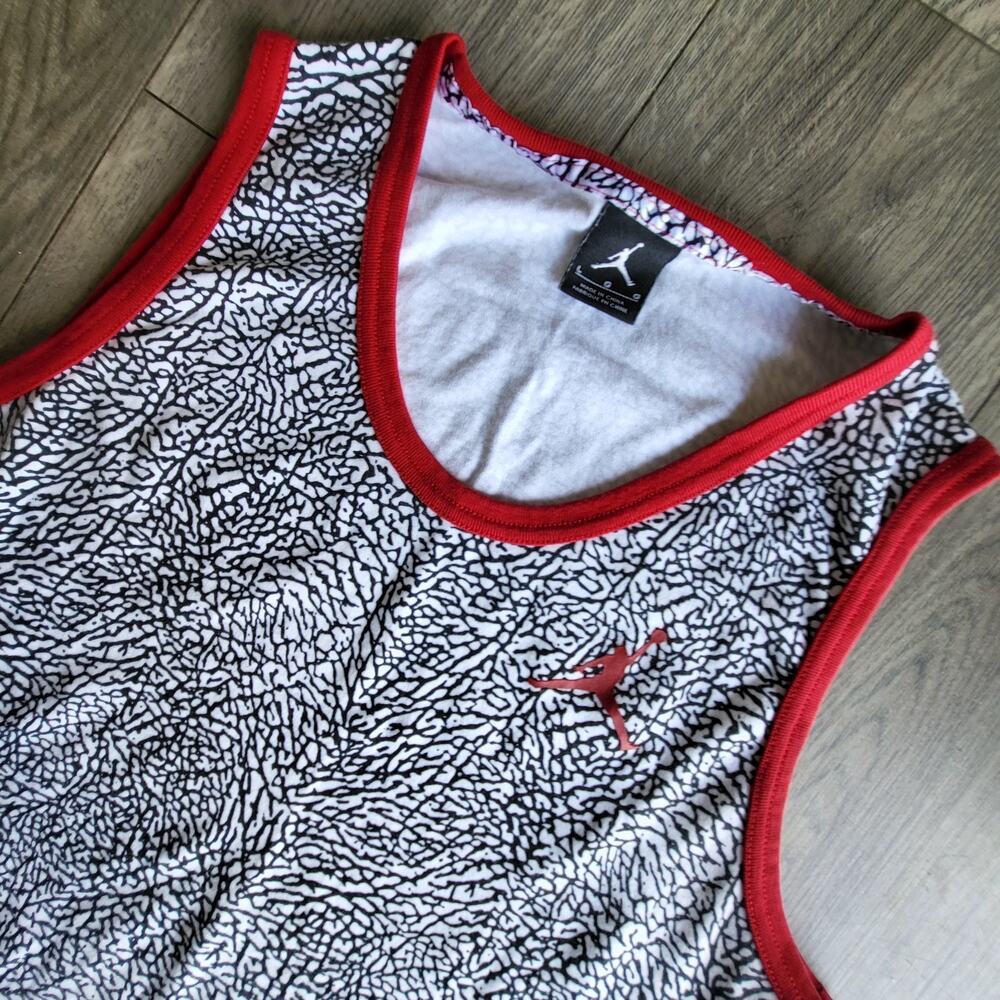 Nike Air Jordan Fly Elephant Cement Print Tank Top Black White Red Size L